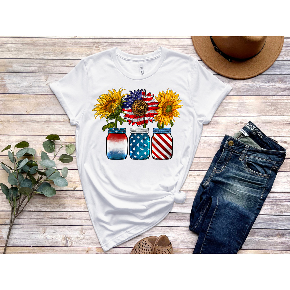 America Sunflower Shirt, USA Flag Flower T Shirt, Gift For American, 4th Of July Flag Graphic T-Shirt, Freedom TShirt, Independence Shirt - 2.jpg