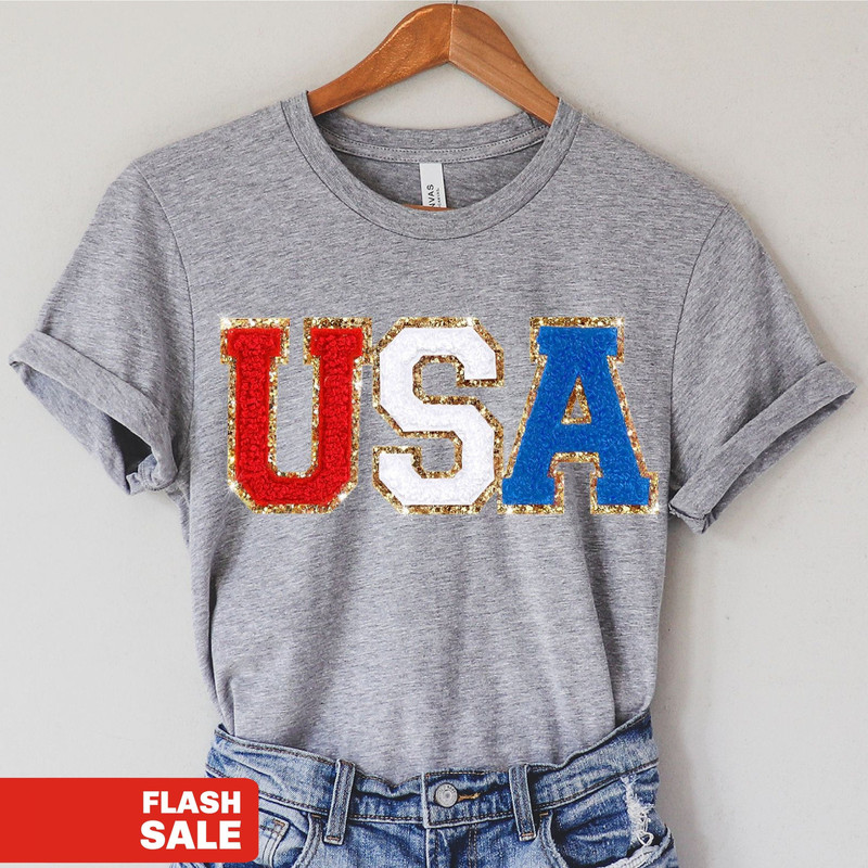 Chenille Patch 4th of July Shirt for Women, Glitter USA Shirt, Fourth of July 4th Mommy and Me Outfits Toddler - 1.jpg