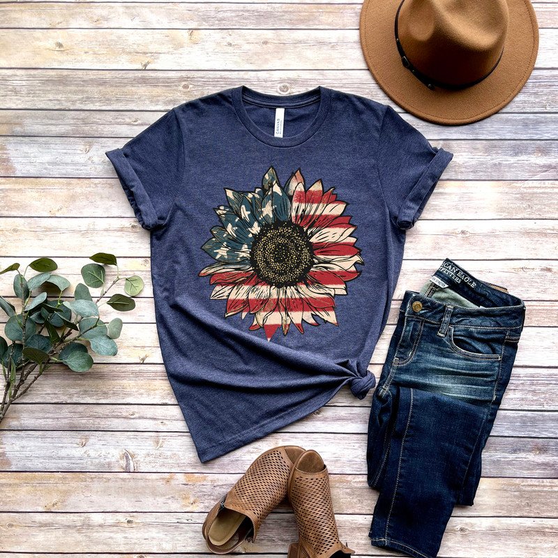 America Sunflower Shirt, USA Flag Flower T Shirt, Gift For American, 4th Of July Flag Graphic T-Shirt, Freedom TShirt, Independence Shirt - 2.jpg