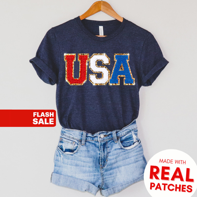 Chenille Patch 4th of July Shirt for Women, Glitter USA Shirt, Fourth of July 4th Mommy and Me Outfits Toddler - 3.jpg