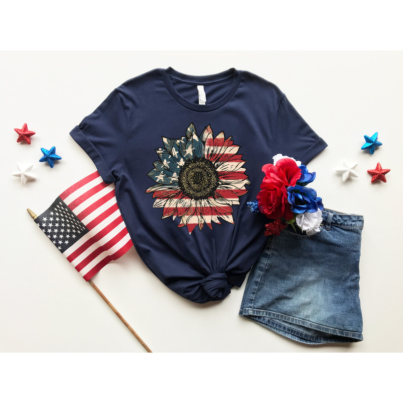 America Sunflower Shirt, USA Flag Flower T Shirt, Gift For American, 4th Of July Flag Graphic T-Shirt, Freedom TShirt, Independence Shirt - 4.jpg