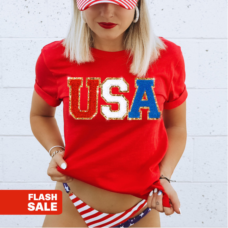 Chenille Patch 4th of July Shirt for Women, Glitter USA Shirt, Fourth of July 4th Mommy and Me Outfits Toddler - 4.jpg