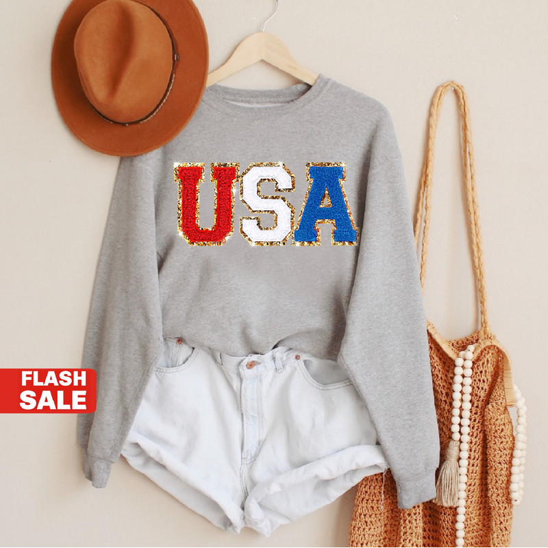 Chenille Patch 4th of July Shirt for Women, Glitter USA Shirt, Fourth of July 4th Mommy and Me Outfits Toddler - 6.jpg