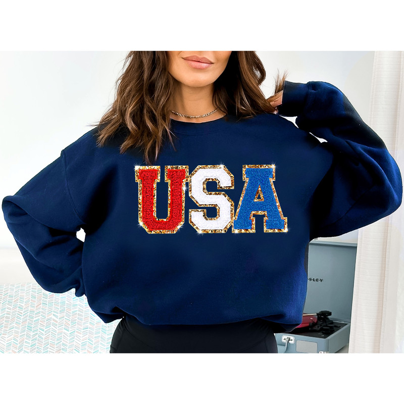 Chenille Patch 4th of July Shirt for Women, Glitter USA Shirt, Fourth of July 4th Mommy and Me Outfits Toddler - 7.jpg