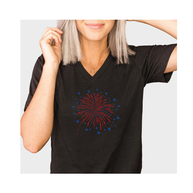 Firework USA V-Neck Shirt, 4th Of July Shirt, Independence Day Shirt, Gift For American, Red White Blue Shirt, Patriotic Shirt, American Tee - 2.jpg