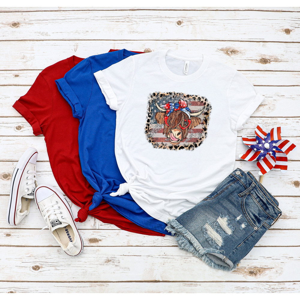 Highland Cow shirt, USA flag and leopard, Stars and Stripes Shirt, Retro American Flag, Highland Cow With 4th July, American Flag Shirt, - 1.jpg
