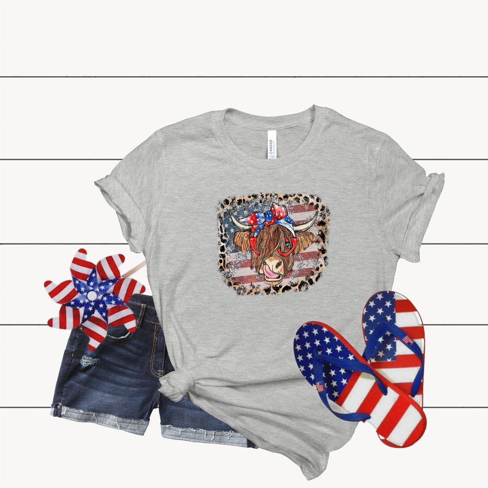 Highland Cow shirt, USA flag and leopard, Stars and Stripes Shirt, Retro American Flag, Highland Cow With 4th July, American Flag Shirt, - 2.jpg