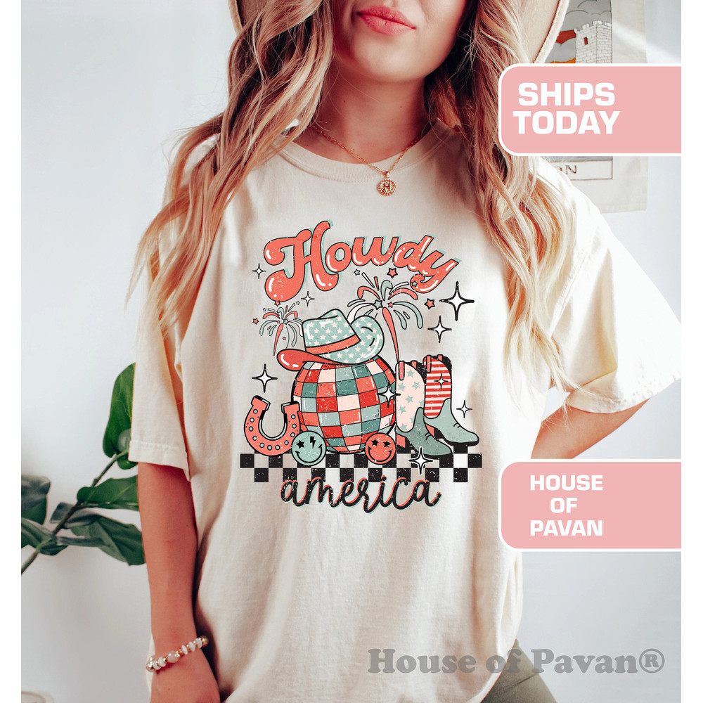 Howdy American, Western Shirt, Cute Shirt, Western Graphic, for Women, Red White & Blue, 4th of July Shirt, Comfort ColorsĀ®, Country Music - 1.jpg