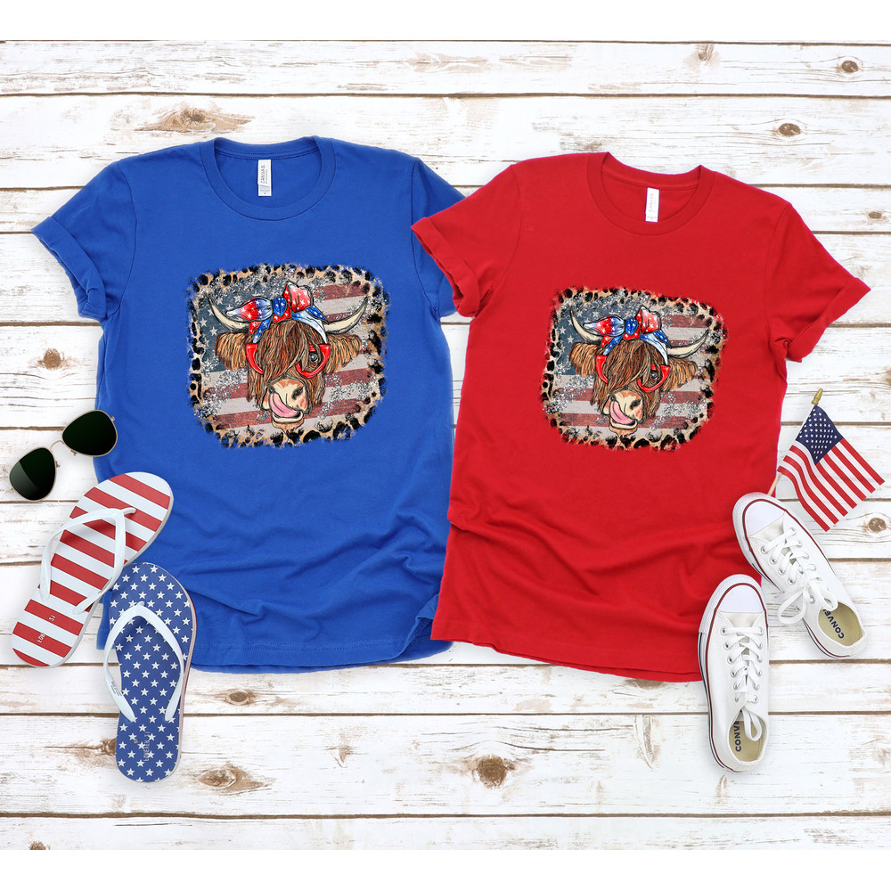 Highland Cow shirt, USA flag and leopard, Stars and Stripes Shirt, Retro American Flag, Highland Cow With 4th July, American Flag Shirt, - 3.jpg