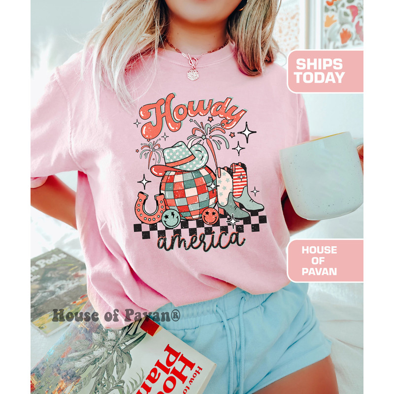 Howdy American, Western Shirt, Cute Shirt, Western Graphic, for Women, Red White & Blue, 4th of July Shirt, Comfort ColorsĀ®, Country Music - 4.jpg