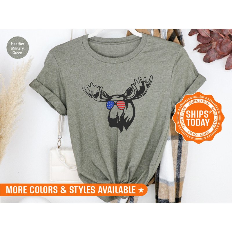 Moose with American Flag Sunglasses Shirt - 4th of July Shirt - Patriotic T-Shirt - USA Flag T-Shirt - Freedom Shirt - 190h - 1.jpg