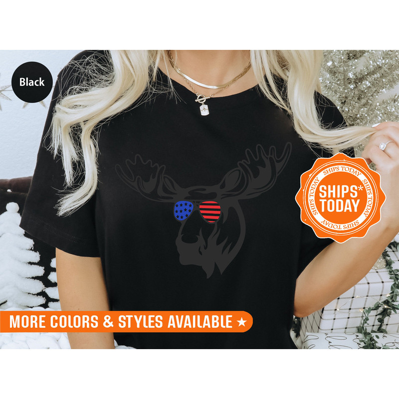 Moose with American Flag Sunglasses Shirt - 4th of July Shirt - Patriotic T-Shirt - USA Flag T-Shirt - Freedom Shirt - 190h - 2.jpg