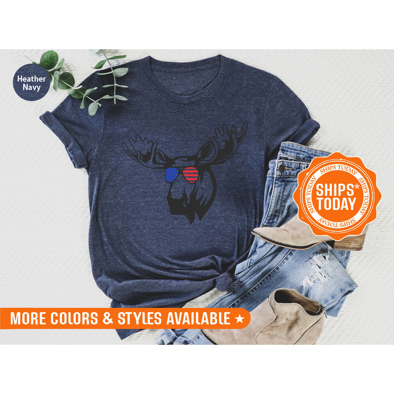 Moose with American Flag Sunglasses Shirt - 4th of July Shirt - Patriotic T-Shirt - USA Flag T-Shirt - Freedom Shirt - 190h - 4.jpg