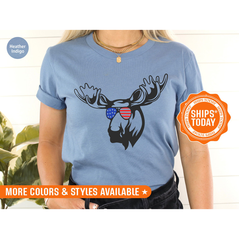 Moose with American Flag Sunglasses Shirt - 4th of July Shirt - Patriotic T-Shirt - USA Flag T-Shirt - Freedom Shirt - 190h - 7.jpg
