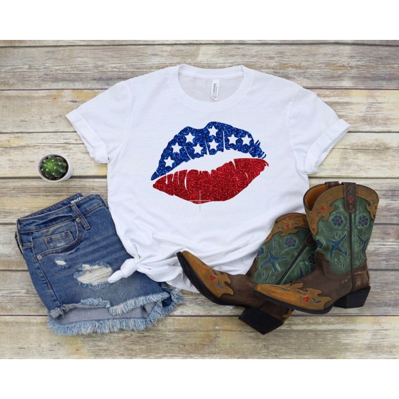 Red White and Blue Glitter shirt, Fourth of July, Stars and Stripes, Independence Day, Lip shirt, USA, Patriotic - 1.jpg