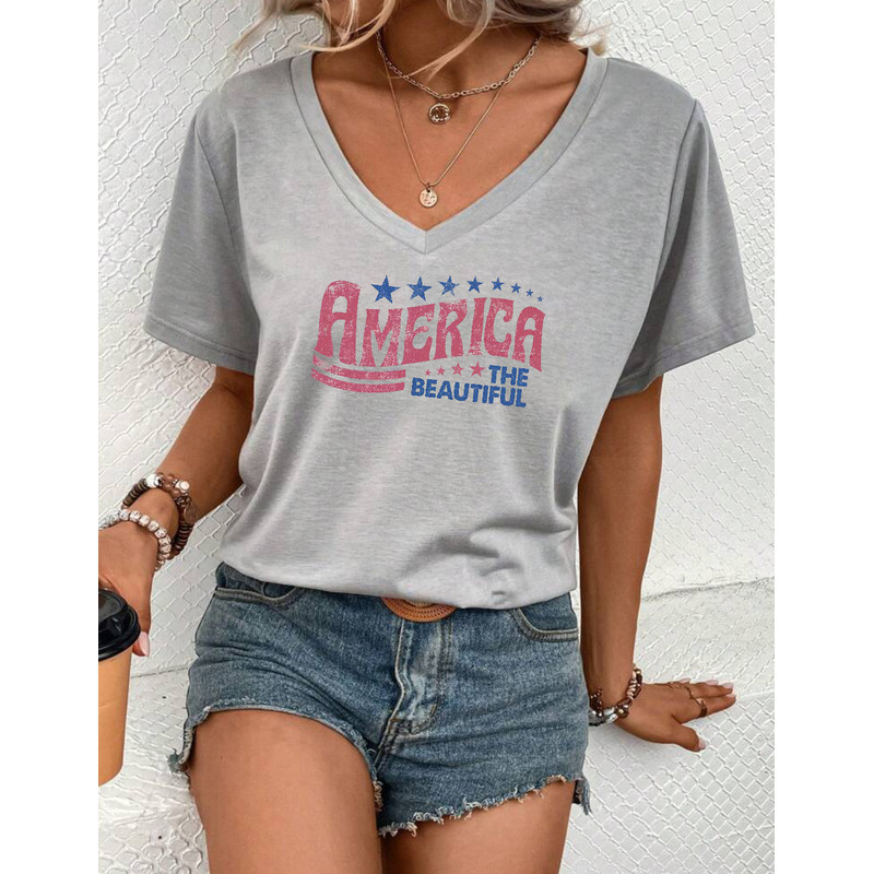 Vintage America the Beautiful 4th July T- Shirt Vintage Style Fourth V-Neck Tee Independence Day Patriotic Top Plus Size Availabile - 1.jpg