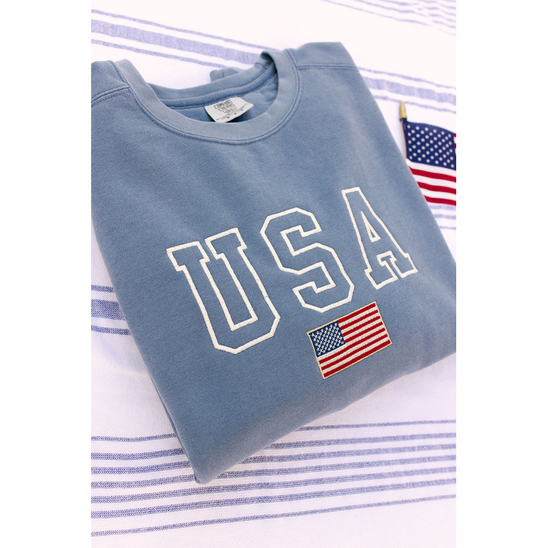 USA Embroidered Varsity Crewneck Sweatshirt, Comfort Colors Summer 4th of July, Independence Day Red White and Blue United States America - 4.jpg