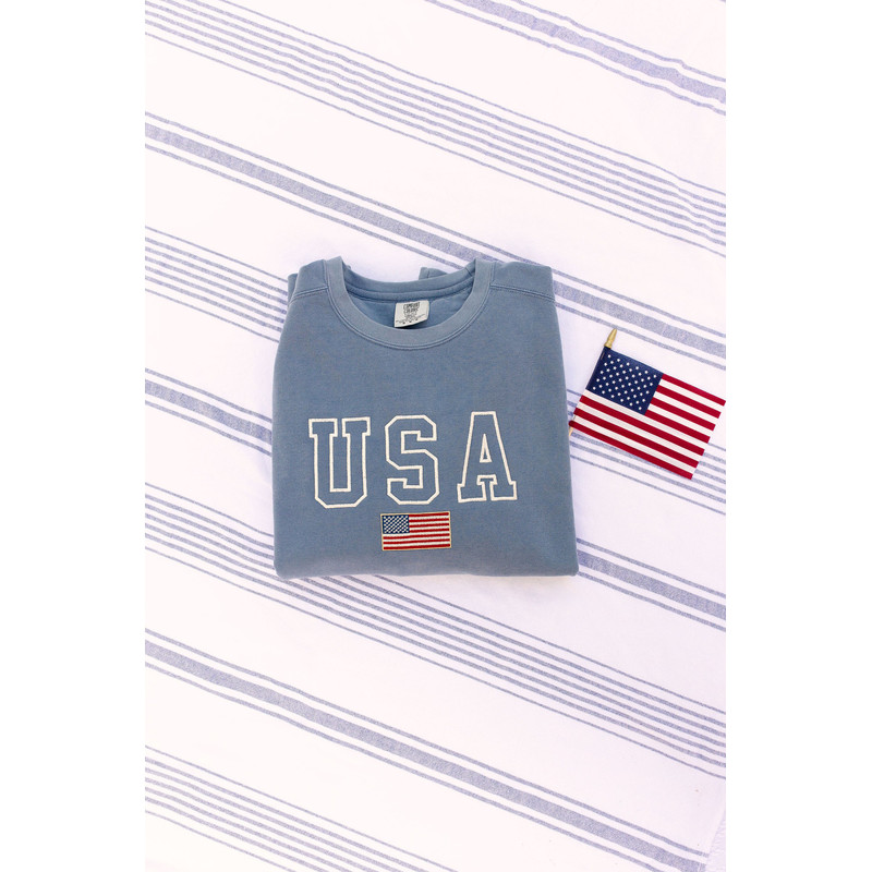 USA Embroidered Varsity Crewneck Sweatshirt, Comfort Colors Summer 4th of July, Independence Day Red White and Blue United States America - 6.jpg