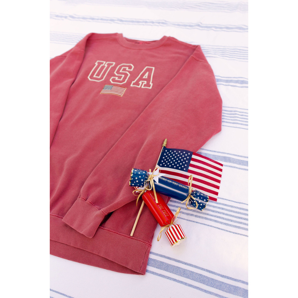USA Embroidered Varsity Crewneck Sweatshirt, Comfort Colors Summer 4th of July, Independence Day Red White and Blue United States America - 8.jpg
