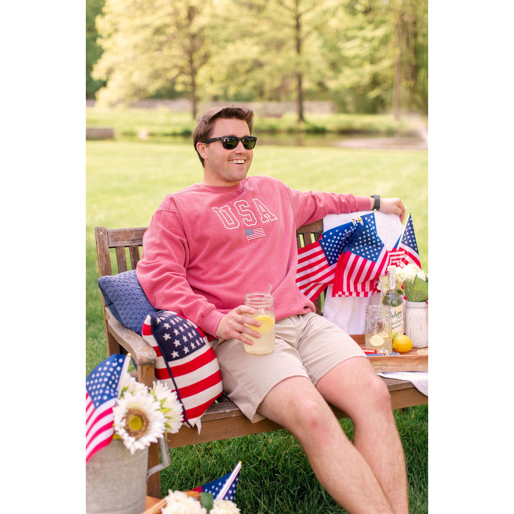 USA Embroidered Varsity Crewneck Sweatshirt, Comfort Colors Summer 4th of July, Independence Day Red White and Blue United States America - 9.jpg
