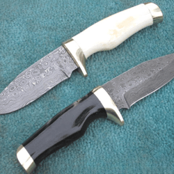 damascus hunting knife , lot of 2 custom hand made damascus survival knife
