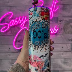 raised on 90s country tumbler, 20oz skinny tumbler, 30oz skinny tumbler