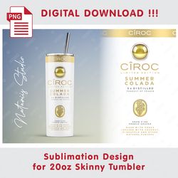 Inspired Ciroc Colada Template - Seamless Sublimation Pattern - 20oz SKINNY TUMBLER - Full Tumbler Wrap