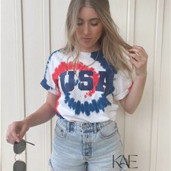 tie dye usa t-shirt , red white blue , fourth of july