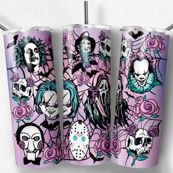 skinny horror tumbler, frosted glass horror movies halloween skinny tumbler, seamless horror scary flower skinny tumbler