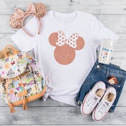 disney shirts, minnie ear shirt, glitter rose gold minnie shirt, cute ear shirt