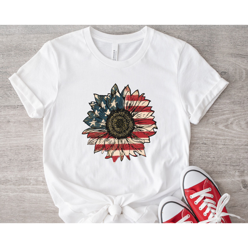 America Sunflower Shirt, USA Flag Flower T Shirt, Gift For American, 4th Of July Flag Graphic T-Shirt, Freedom T Shirt, Independence Shirt - 2.jpg
