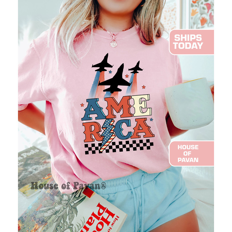 American Flyover, Independece Day Shirt, USA Shirt, Summer BBQ t-shirt, America shirt Comfort ColorsĀ®, 4th of July Shirt, USA Tshirt, Women - 3.jpg