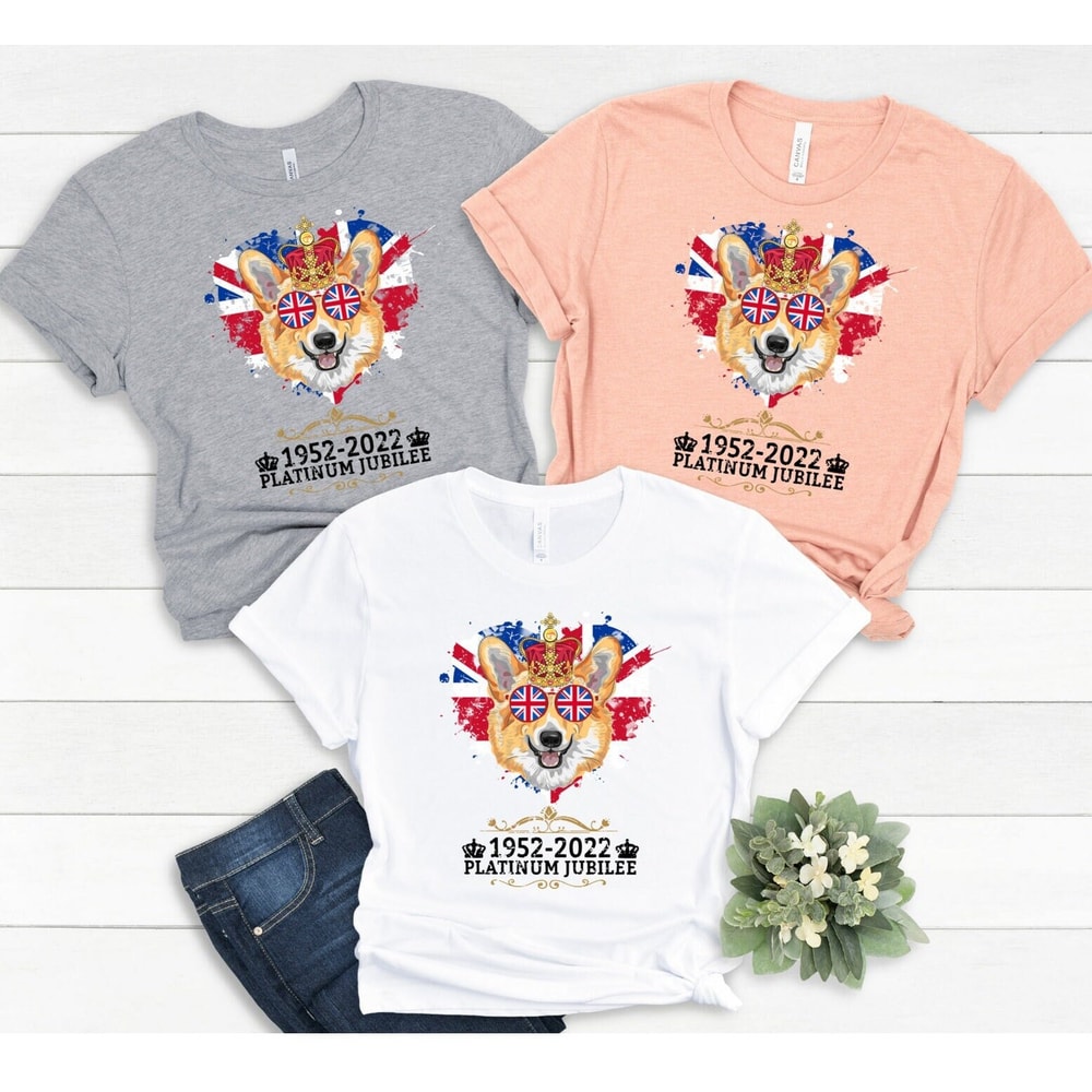 Queen Elizabeth II Platinum Jubilee 2022, British Monarch T-Shirt, Union Jack Crown Shirts, The Queens Corgi Shirt, Celebrating Corgi Tee - 1.jpg