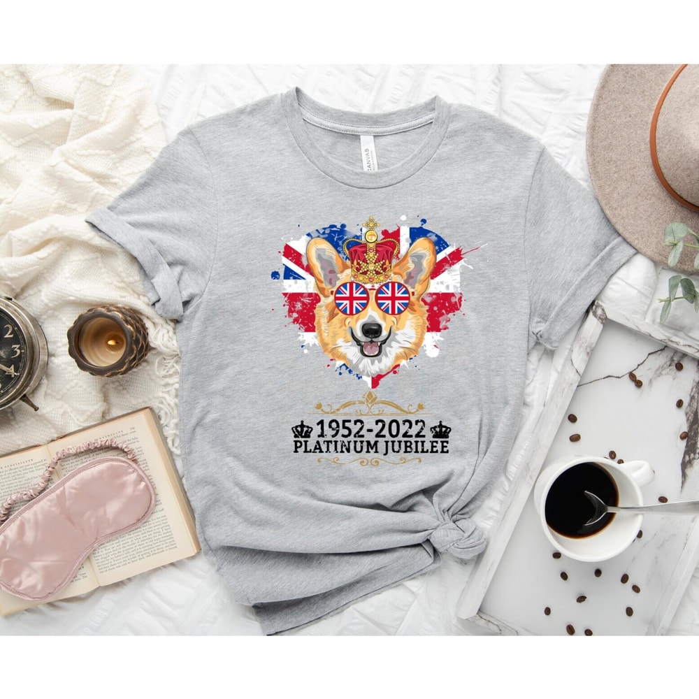 Queen Elizabeth II Platinum Jubilee 2022, British Monarch T-Shirt, Union Jack Crown Shirts, The Queens Corgi Shirt, Celebrating Corgi Tee - 2.jpg