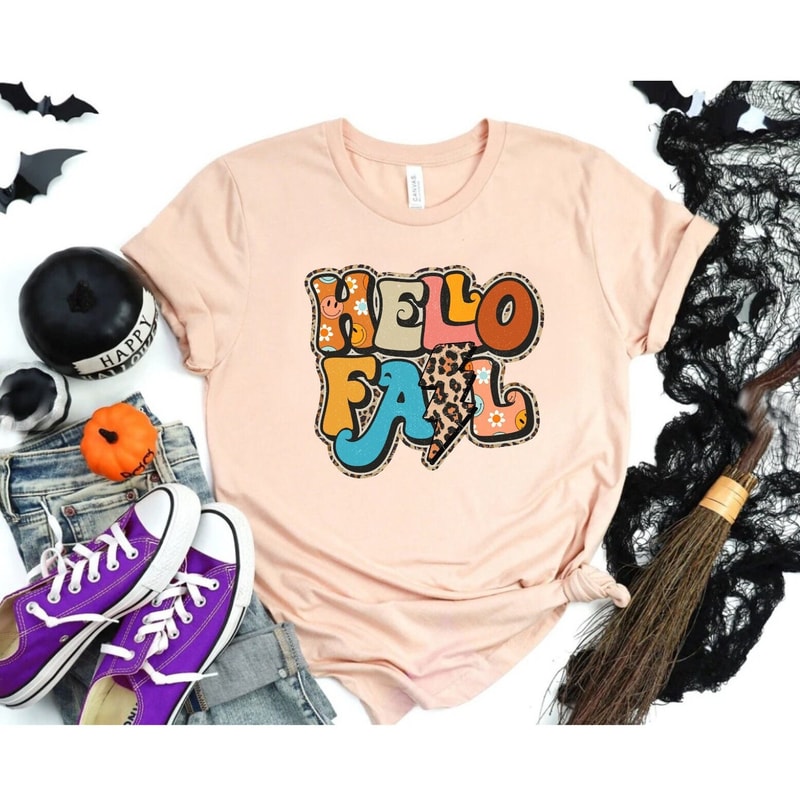 Retro Hello Fall Shirt, Weather Shirt, Hippie Fall Shirt, Groovy Fall Shirt Gifts, Thanksgiving Crewneck Shirt, Cool Fall Shirt - 1.jpg