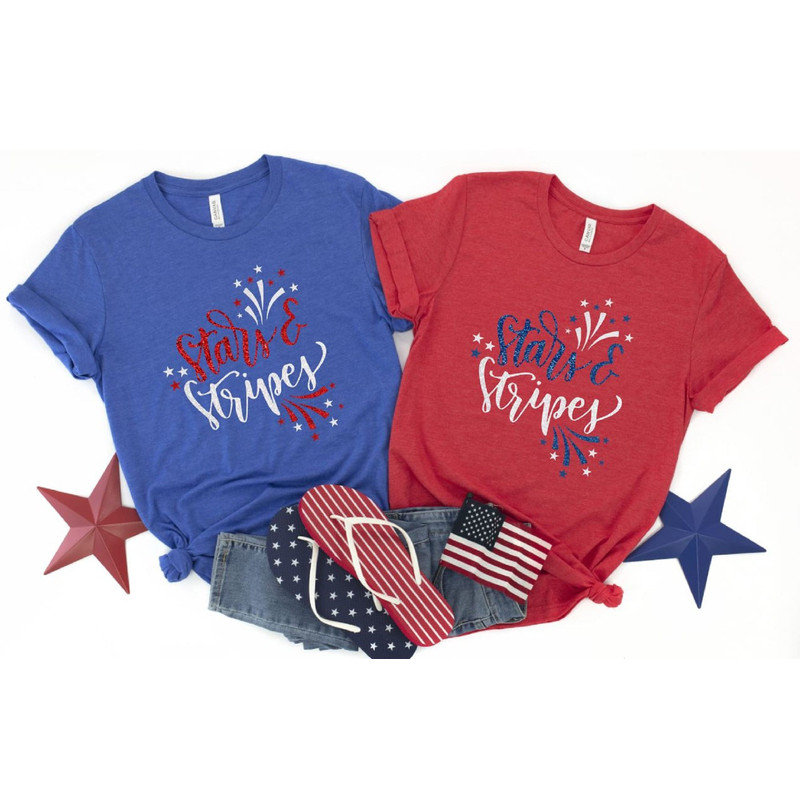 Patriotic 4th of July Shirt, Womens Tee, Merica, Stars and Stripes TShirt, 4th of July Graphic Tee, Glitter Stars and Stripes - 1.jpg