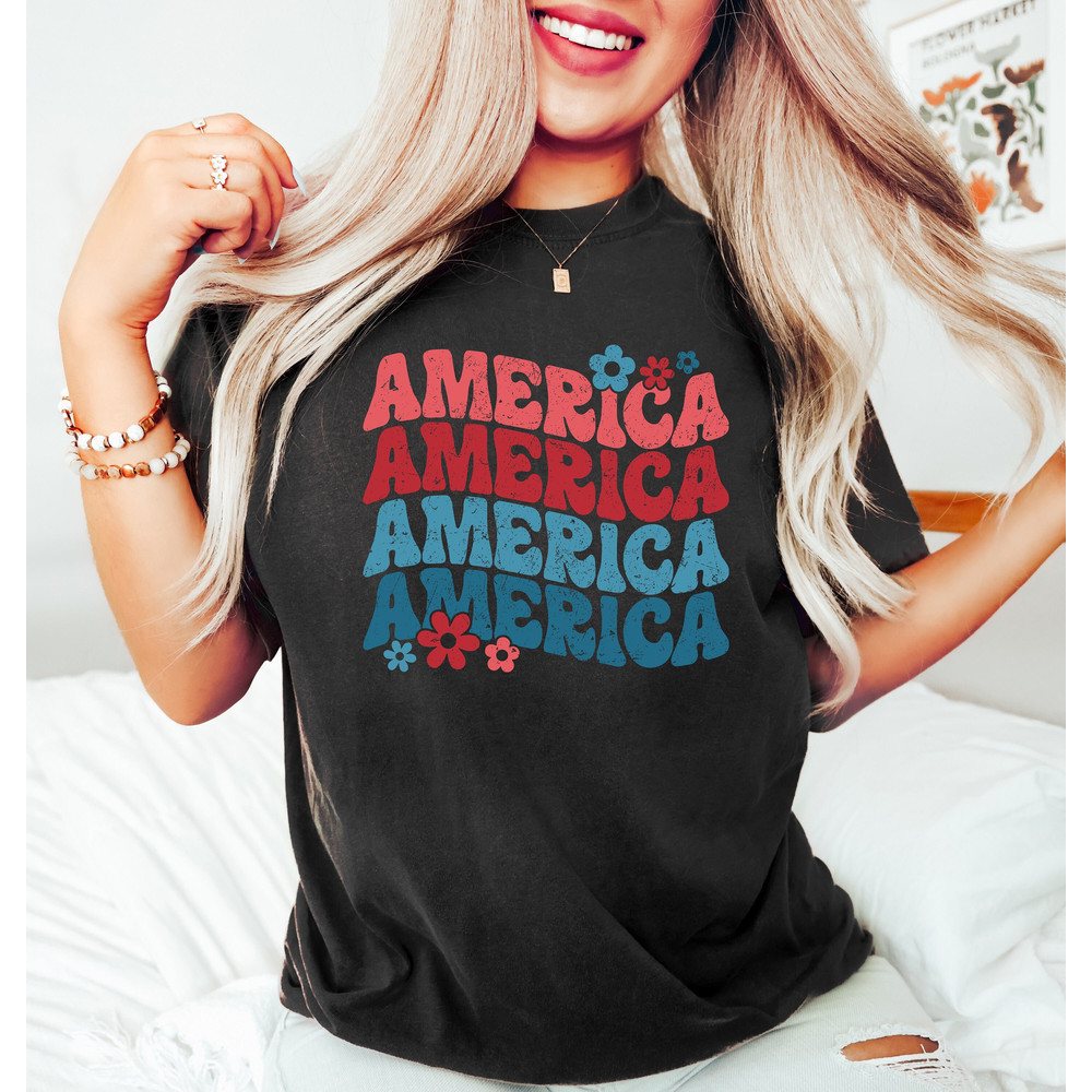 Retro Comfort America Shirt, Floral America Shirt, Groovy America Shirt, Happy 4th of July Gifts, 4th of July Shirt, Independence Day Tshirt - 1.jpg