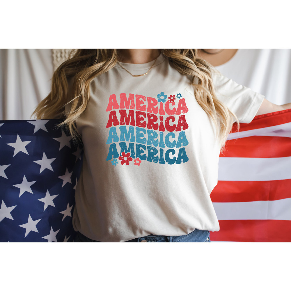 Retro Comfort America Shirt, Floral America Shirt, Groovy America Shirt, Happy 4th of July Gifts, 4th of July Shirt, Independence Day Tshirt - 2.jpg