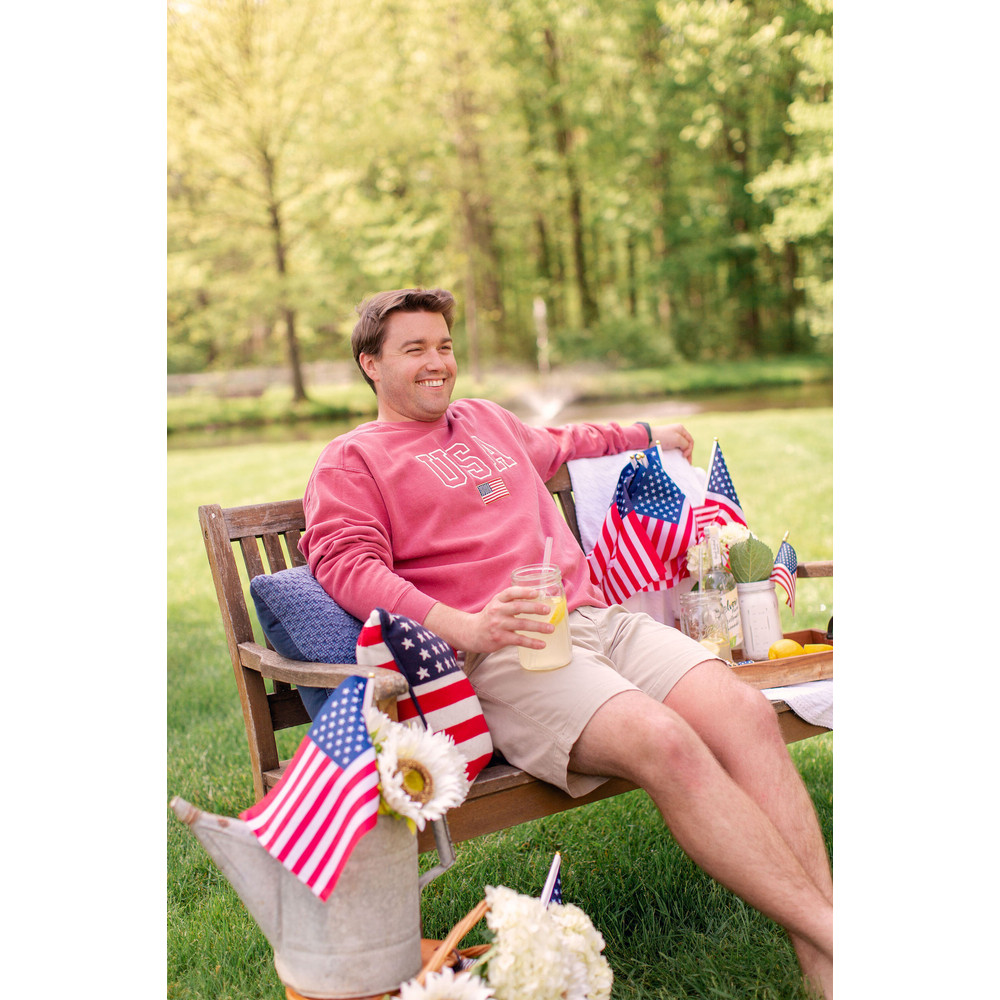 USA Embroidered Varsity Crewneck Sweatshirt, Comfort Colors Summer 4th of July, Independence Day Red White and Blue United States America - 5.jpg