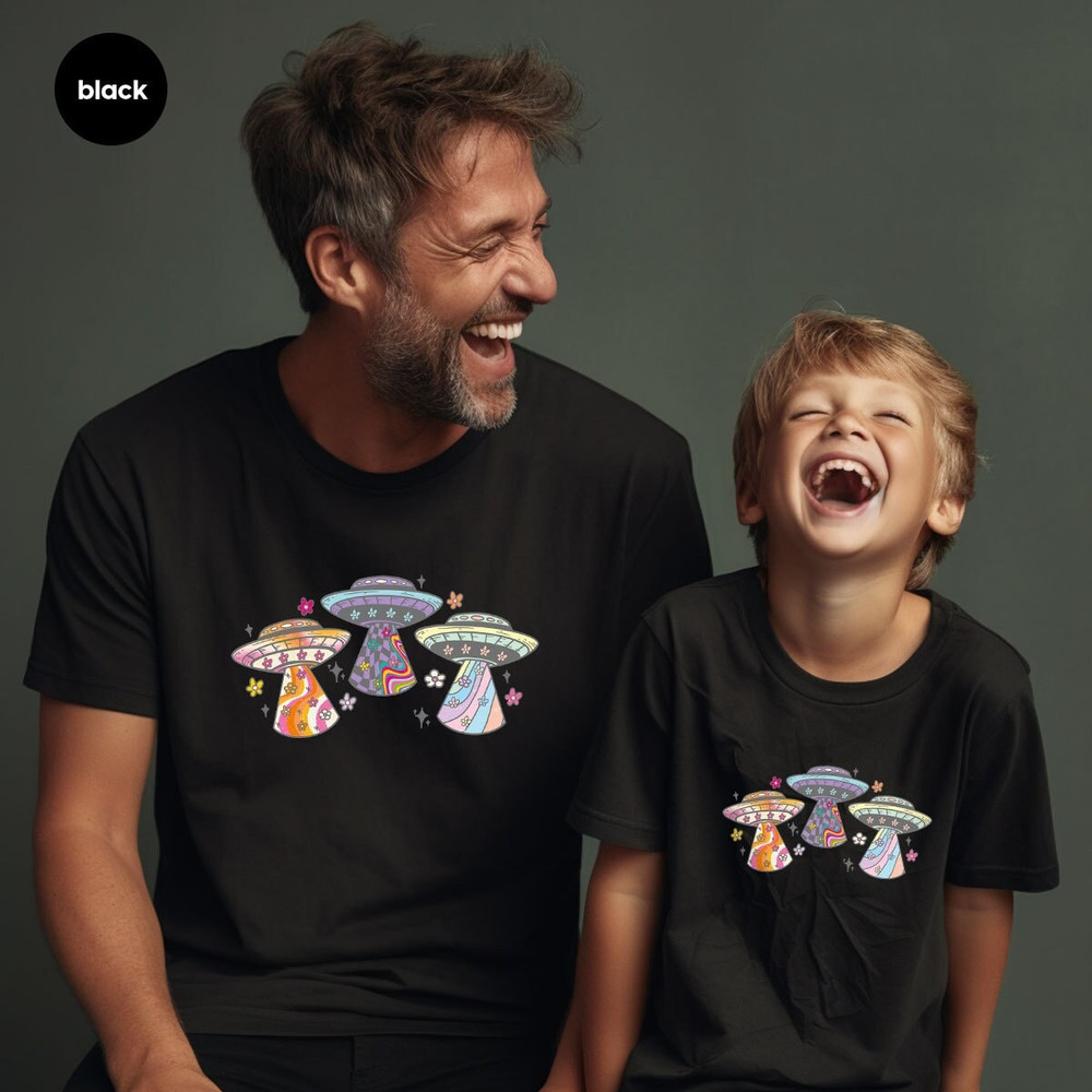 Trendy Space Shirts, Alien Clothing, Cool Flower Graphic Tees, Floral Space Toddler TShirts, Gifts for Women, Space Aircraft VNeck T-Shirt - 1.jpg