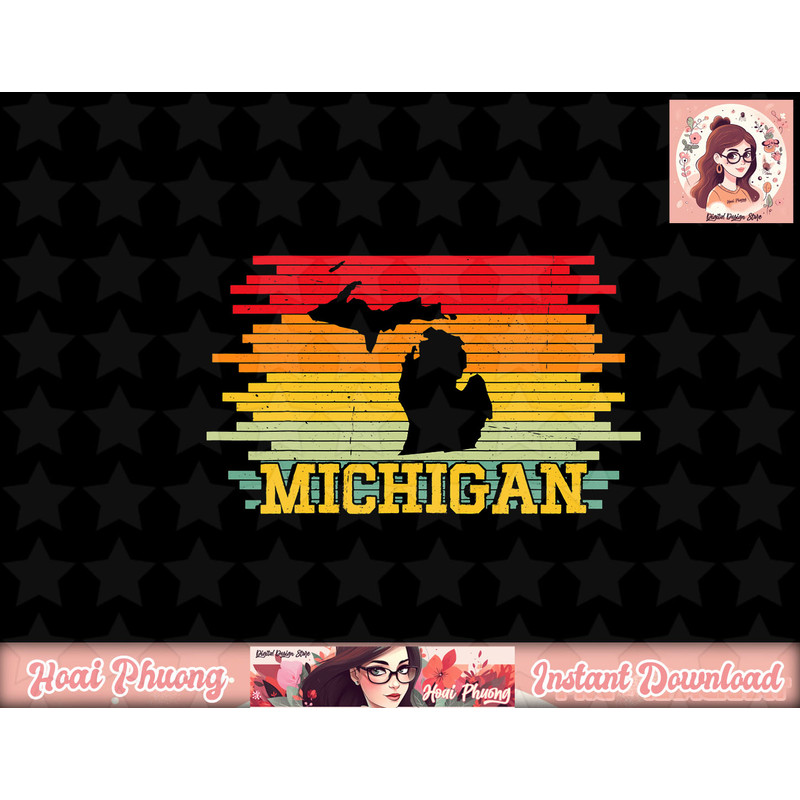 Michigan Retro Vintage Sunset US State Michigan Silhouette png, instant download.jpg