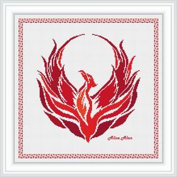 Cross stitch pattern bird Phoenix silhouette wings monochrome red blue abstract counted crossstitch pattern Download PDF