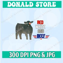 red white and beef cattle patriotic 4th of july png, digital design download, independence day png, sublimation png