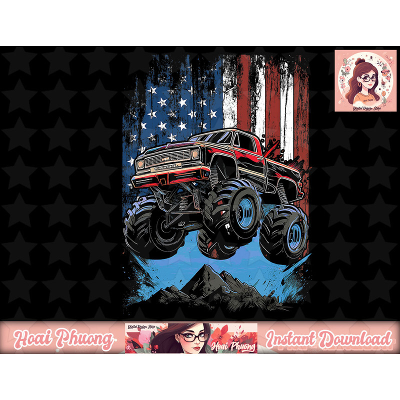 Monster Truck 4th of July Vintage American Flag Patriotic png, instant download.jpg