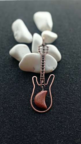 Copper pendant guitar with aventurine. A gift to a musician.