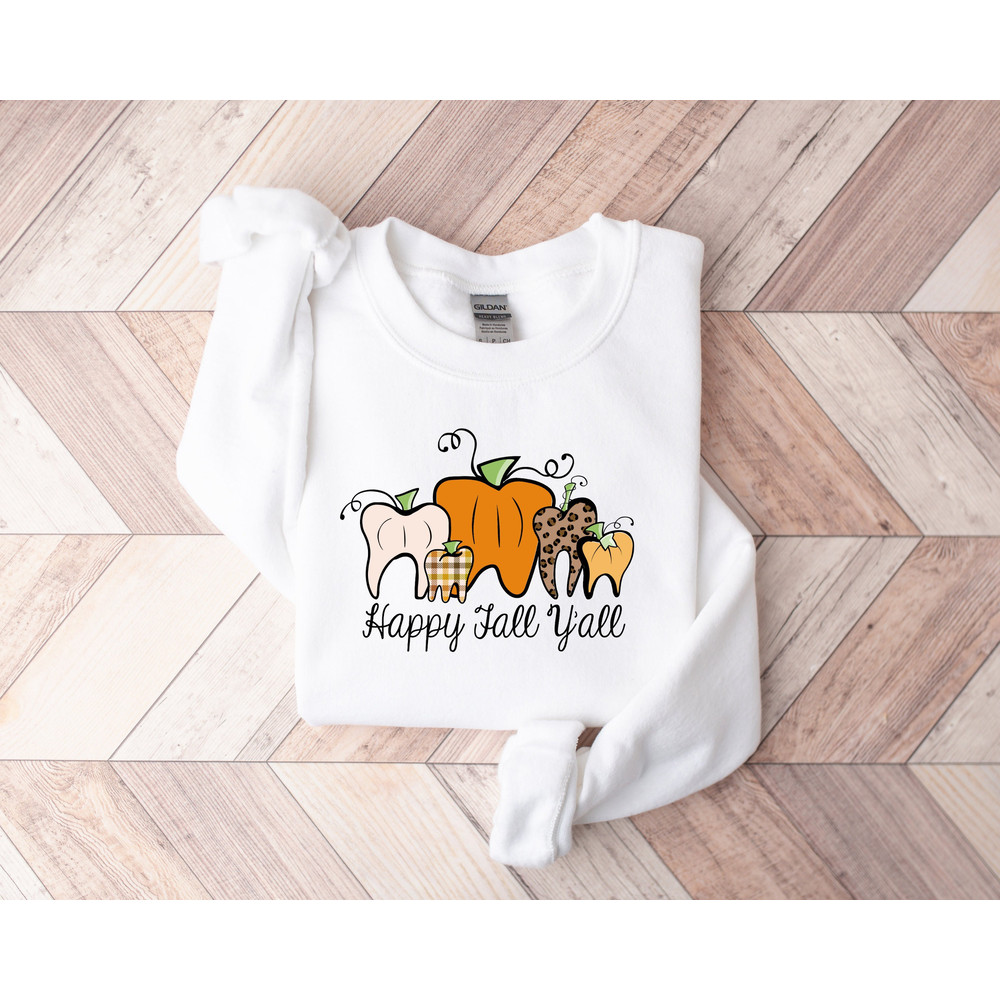 Happy Fall Y'all, Pumpkin Teeth Sweatshirt,Thanksgiving Shirt,Thankful Shirt,Fall Shirt,Hello Pumpkin,Family Matching Shirt,fall Sweatshirt - 1.jpg
