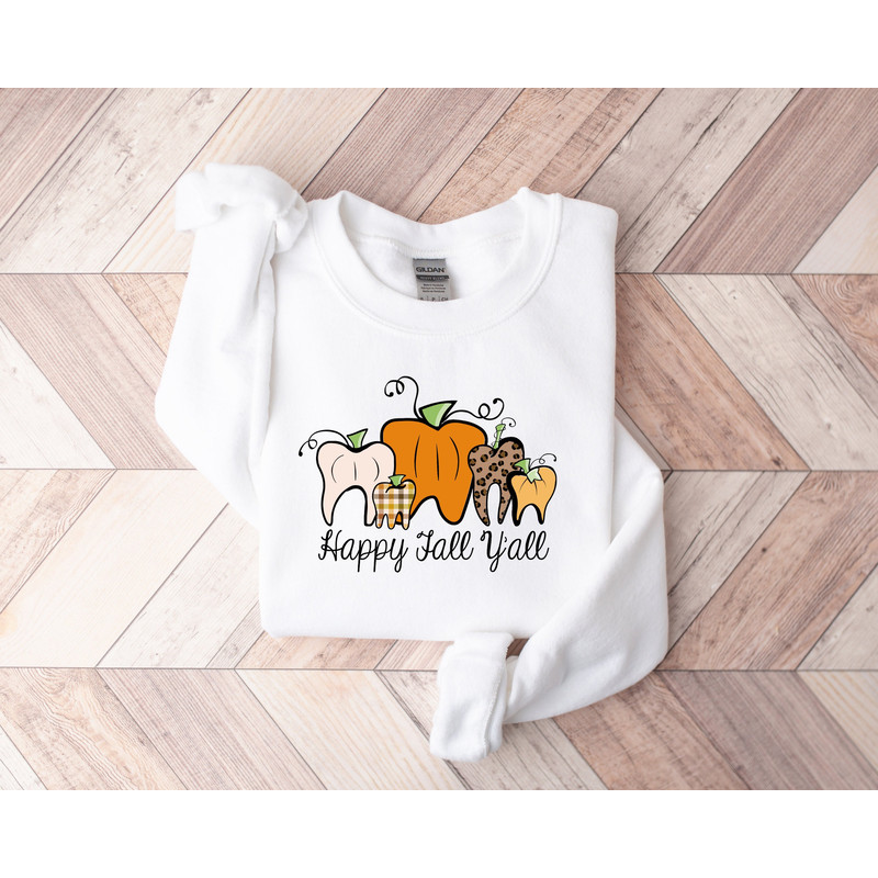 Happy Fall Y'all, Pumpkin Teeth Sweatshirt,Thanksgiving Shirt,Thankful Shirt,Fall Shirt,Hello Pumpkin,Family Matching Shirt,fall Sweatshirt - 1.jpg