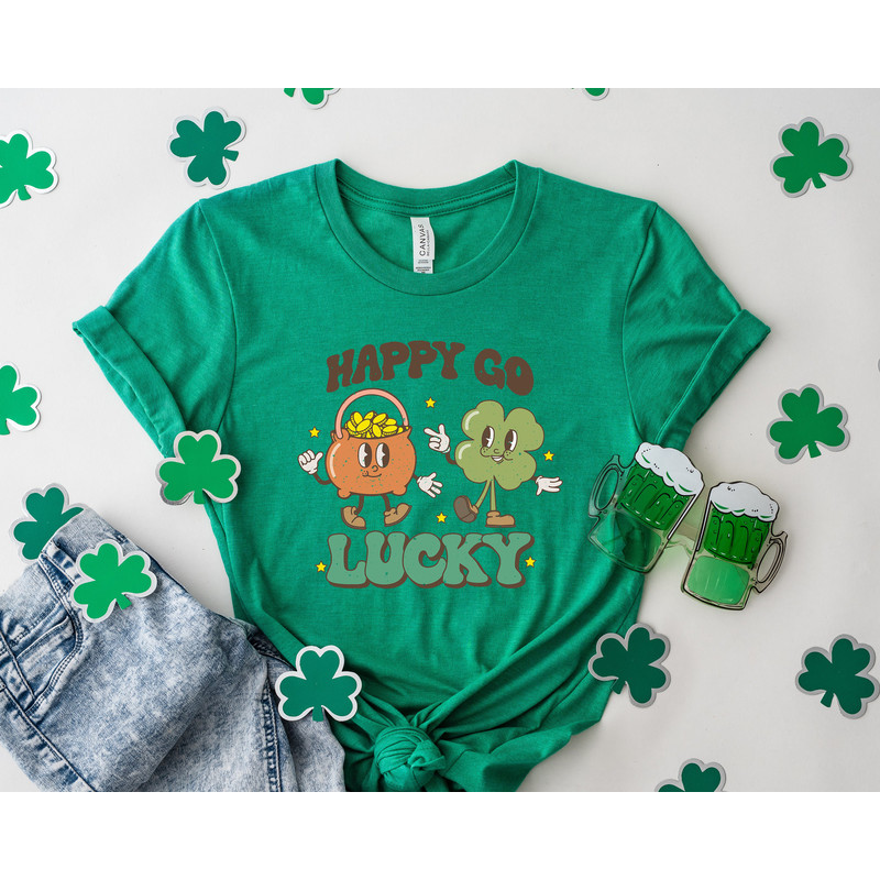Happy Go Lucky Shirt,Lucky Tshirt,Irish T Shirt,Shamrocks T-Shirt,Family Matching St Patrick's Day Gift Tee,Retro Groovy Shirt - 3.jpg