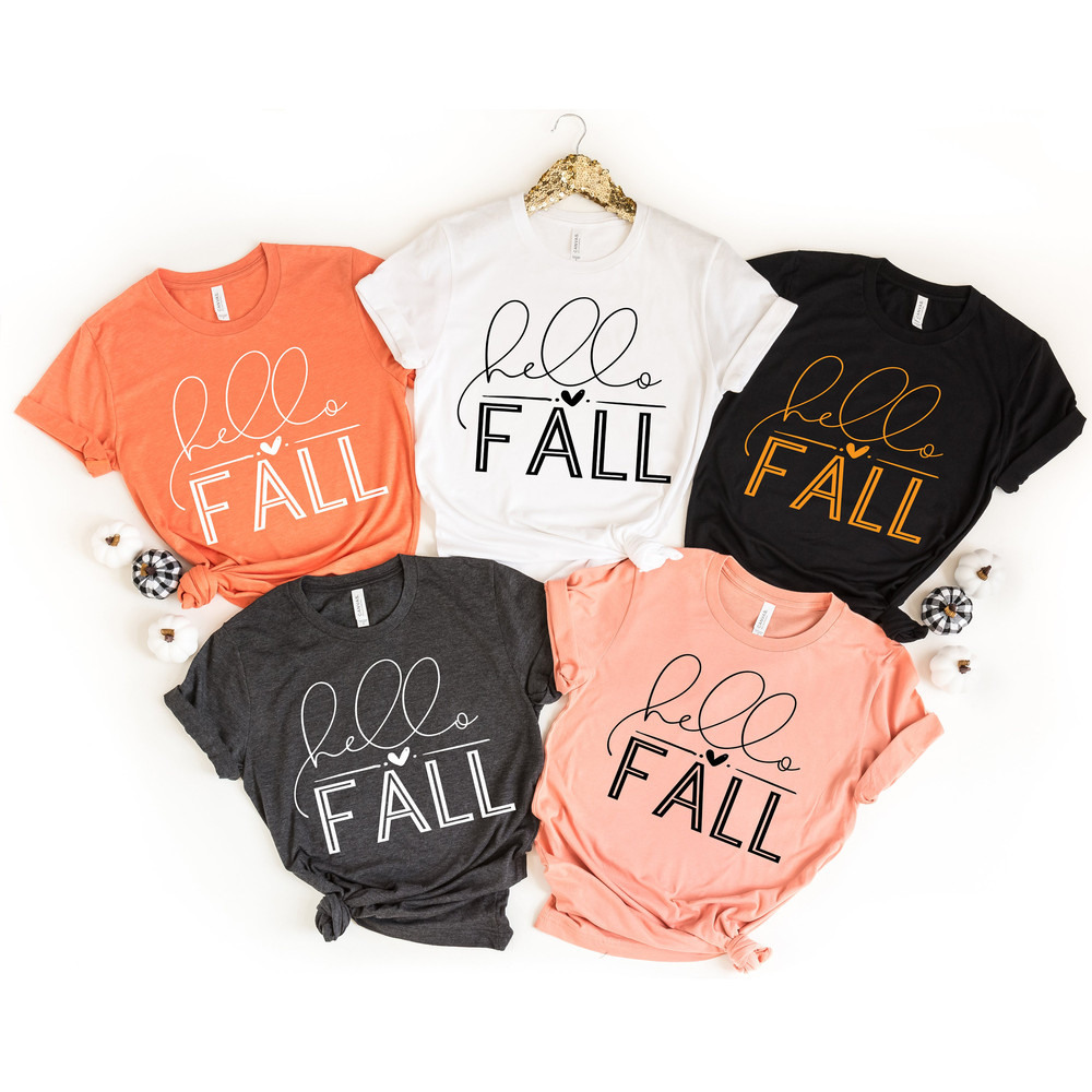 Hello Fall Tshirt, Thankful Fall, Pumpkin Day, Thankful Family Shirts, Thanksgiving Shirts,Family Matching Shirts, Cute Tshirt,Family Dinner - 1.jpg