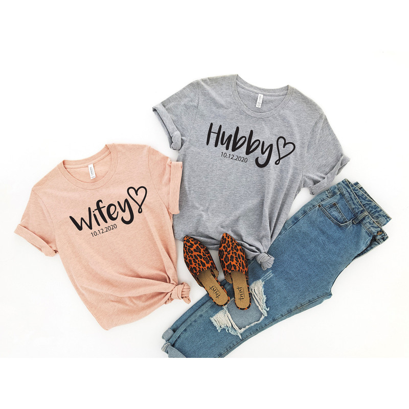 Hubby Wifey Shirts, Honeymoon Shirt, Just Married Shirt, Engagement Shirt, Wedding Shirts, Bridal Gift Engagement, Husband And Wife Shirts - 3.jpg